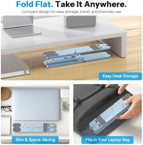 OMOTON LA10 360° Rotating Laptop Stand Riser Foldable for Desk, Sky Blue - Image 5