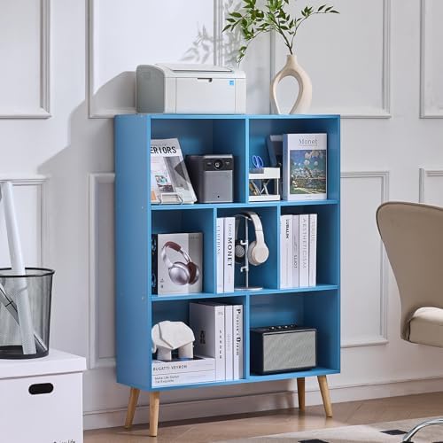 LEYAOYAO Cube Bookshelf, Mid-Century Modern Book Shelf with Legs, Blue - Image 4
