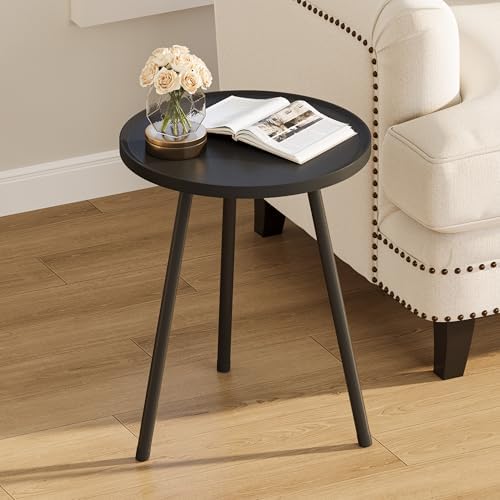 Round Side Table, Small End Table, Drink Table for Couch, Mini Tea Table for Sofa, Modern Accent Nightstand for Small Space, Living Room Bedroom LET521BK - Image 3