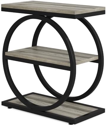 Tribesigns End Table Set of 2, Narrow End Table with 3 Storage Shelves, Wooden Side Table with Metal Frame, Small Sofa Side Table for Living Room, Grey Nightstand and Bedside Table for Bedroom - Image 5