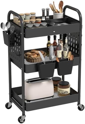 danpinera Craft Cart, Black Rolling Cart with Retractable Dividers & DIY Pegboards for Kitchen, Bedroom, Laundry by danpinera