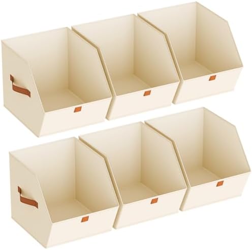 Homsorout Fabric Closet Storage Cubes - 6 Pack Square Storage Bins with Dual Handles for Clothes, Towels, Toys, Cube Storage Organizers for Bedroom, Nursery, Shelves, Closet, Small Spaces, Beige by Homsorout