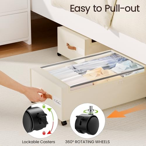Yecaye 95L Under Bed Storage Containers, Fits 11" Under Bed, 2 Pack, Beige - Image 6