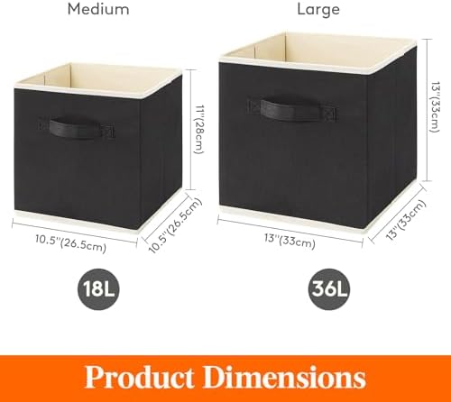Lifewit Storage Cubes, 11 Inch Organizer Bins, 18L Black, 16 Packs - Image 2