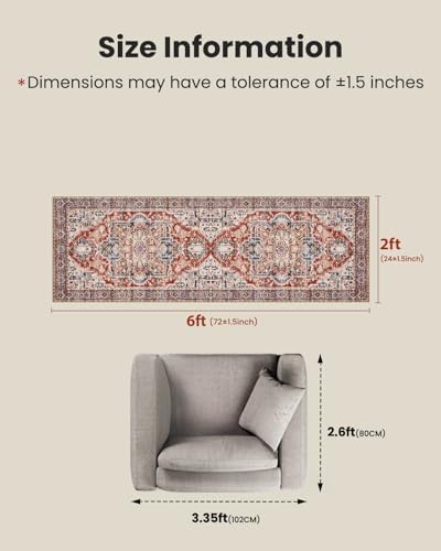 AMADA HOMEFURNISHING 2x6 Washable Runner Rug, Low-Profile Kitchen Rugs with Non-Slip Backing & Durable Edge Binding, Vintage Entryway Runner Rug for Bedroom & Hallway - Image 2