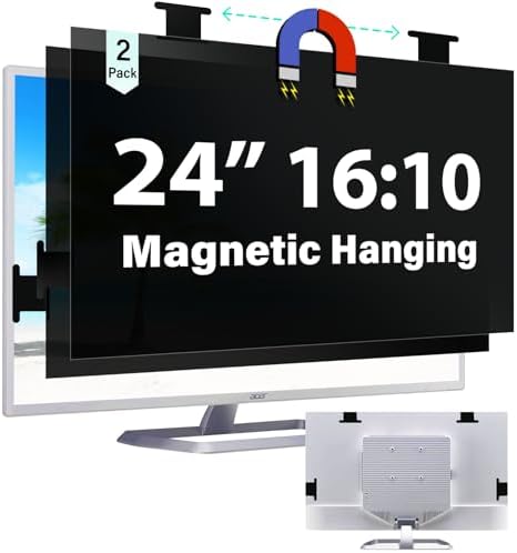 [2 Pack] Magnetic Hanging 24 Inch Computer Privacy Screen for 16:10 Aspect Ratio Widescreen Monitor, Eye Protection Anti Glare Blue Light Computer Monitor Privacy Filter, Removable 24in Protector Film by MaoYeye