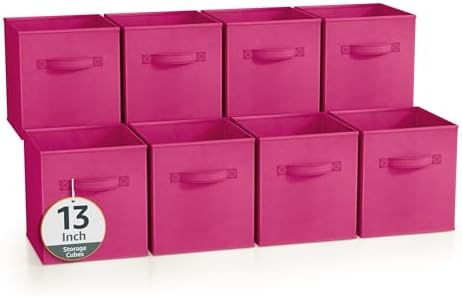 Sorbus Fabric Storage Cubes, 8 Pack, with Handles (13 Inch, Pink) by Sorbus