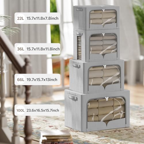 FHSQX 3 Pack Clothes Storage Bins with Metal Frame-36L - Image 4