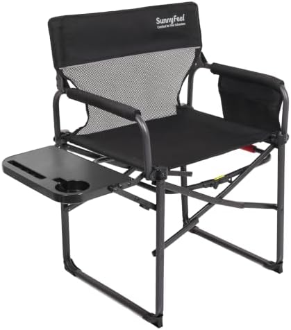 SUNNYFEEL Camping Director Chair with Side Table Portable Folding Chairs with Compact Size, Lawn Chair with Breathable Mesh, Cup Holder, Side Pocket & Carry Bag, 300LBS,Black by SunnyFeelCamping
