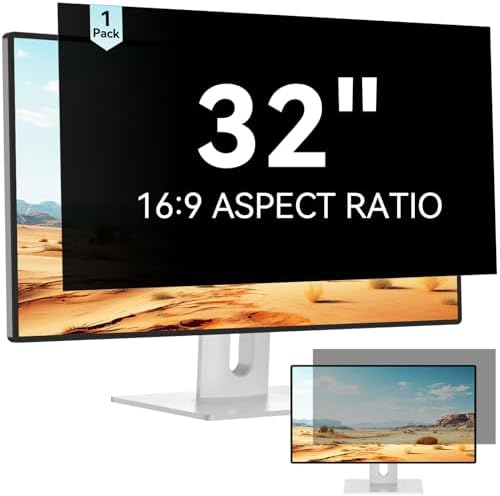 32 Inch Computer Privacy Screen Filter for 16:9 Aspect Ratio Widescreen Monitor - Anti Glare Blue Light Filter, Removable Computer Monitor Privacy Shield, Anti-Scratch Screen Protector Film 32 in by Mamol