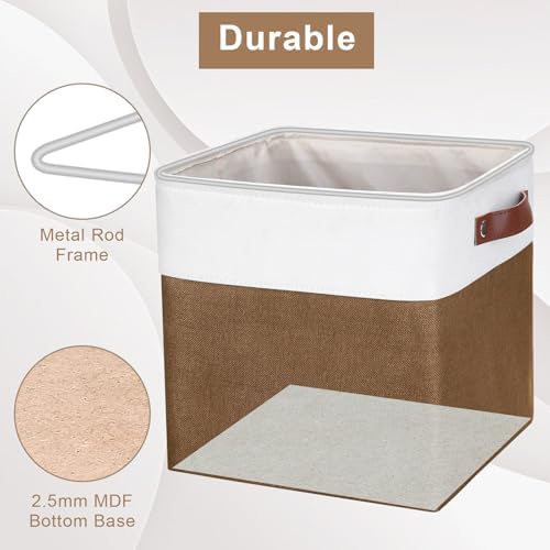 Bagnizer Collapsible Fabric Storage Cubes 11x11 Cube Storage Bins, 4 Pack Closet Baskets Box with Handles for Organizing, Shelf, Toys, Clothes, Home, Office, Nursery (Brown&White) - Image 5