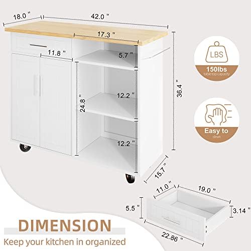 Shintenchi Kitchen Island Cart with Storage,Rolling Kitchen Island Side Table on Wheels with Large Worktop,Storage Cabinet,Towel Rack and Drawers for Kitchen,Dinning Room,Black - Image 3