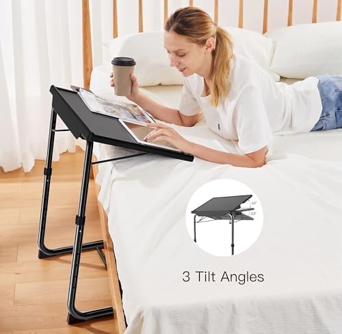 HUANUO Adjustable TV Tray Table - Foldable TV Tray with 6 Height & 3 Tilt Angle Adjustments, TV Dinner Tray with Cup Holder for Couch, Bed, Sofa and Chair (Black) - Image 5