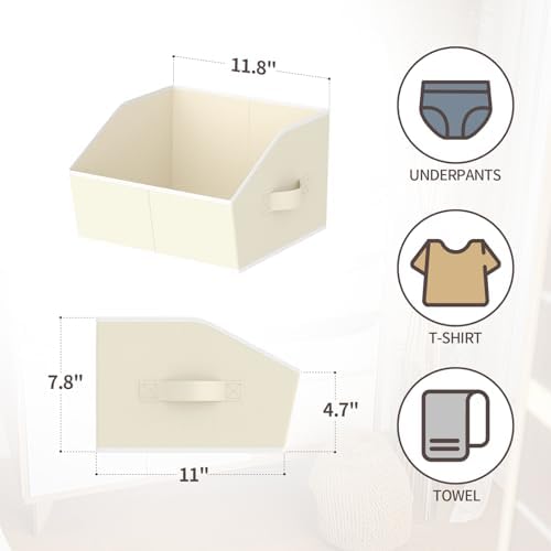 Homsorout Storage Bins for Shelves - Small Trapezoid Closet Shelf Organizer, Fabric Organization Bins with Handles, Storage Baskets for Clothes, Towel, Purse, 4 Pack, Beige - Image 2