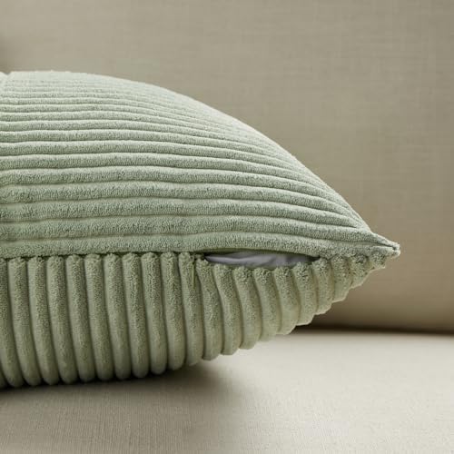 Fancy Homi 2 Packs Sage Green Lumbar Decorative Throw Pillow Covers 12x20 Inch for Living Room Couch Bed, Rustic Farmhouse Boho Home Decor, Soft Striped Corduroy Rectangle Accent Cushion Case 30x50 cm - Image 4