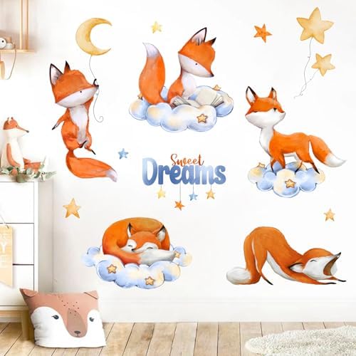 Yovkky Sweet Dream Sleeping Fox Wall Decals Stickers, Cloud Moon Stars | Neutral Toddler Baby Nursery Decor, Cute Home Decorations Kids Bedroom Playroom Art - Image 6