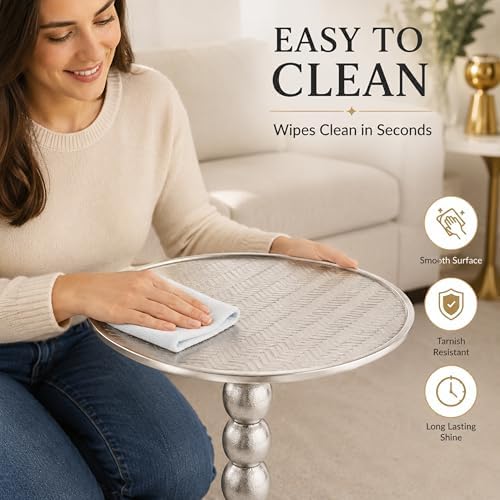 CLEENTABLE Round Metal End Table, Zigzag Design, 21" H x 15" W, Silver - Image 7