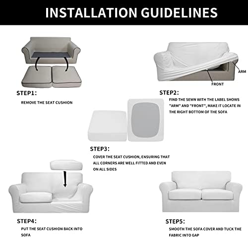 Easy-Going 3 Pieces Stretch Soft Couch Cover for Dogs - Washable Sofa Slipcover for 2 Separate Cushion Couch - Elastic Furniture Protector for Pets, Kids (Loveseat, Snow White, Medium) - Image 6