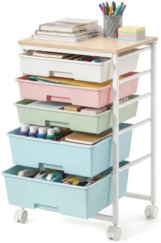 VASAGLE Rolling Cart with Drawers,5 Drawers Storage Cart, Multicolor by VASAGLEbySONGMICSHOME