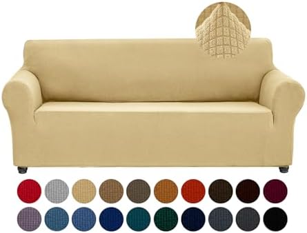 Joccun Stretch Couch Cover Slipcovers, 1-Piece Sofa Covers for 3 Cushion Couch Spandex Jacquard Washable Furniture Protector Cover for Living Room,Kids,Pets(Sofa,Champagne) by Joccun