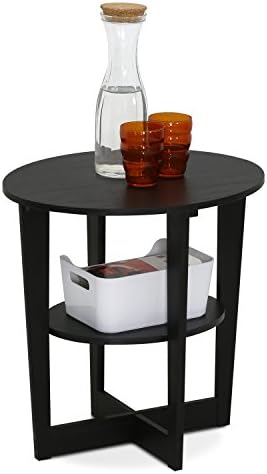 Furinno Jaya 2-Tier Round Modern Side Table, Open Shelf, Walnut by Furinno-FitsYourSpaceFitsYourBudget
