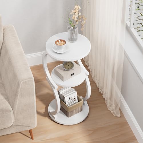 JUSTOGO Small Side Table, 3-Tier Round End Table for Small Spaces, White - Image 4