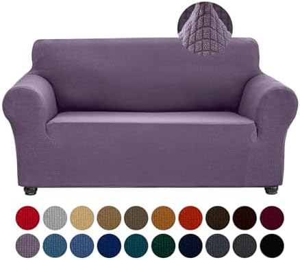 Joccun Stretch Loveseat Couch Cover Slipcover, 1-Piece Sofa Cover for 2 Cushion Couch Spandex Jacquard Washable Furniture Protector Cover for Living Room,Kids,Pets（Loveseat,Grapeade） by Joccun