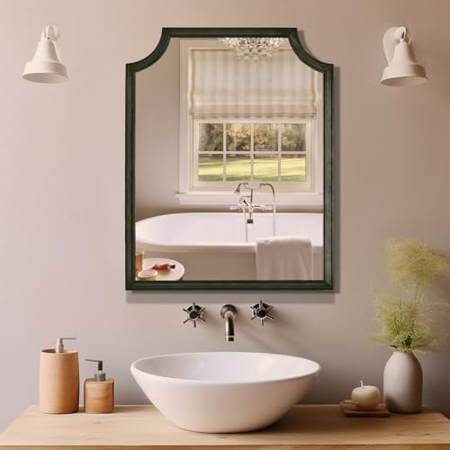 WallBeyond Scalloped Wood Mirror for Wall Decor 16x20 Inch Black Small Bathroom Vanity Rectangle Mirror for Hallway Bedroom Living Room(Black) by WallBeyond