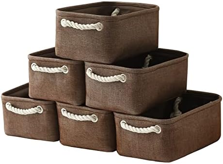 TheWarmHome Storage Basket for Organizing - 12x8x5 inch Small 6 Pack Collapsible Storage Bin for Shelves with Handles, Canves Storage Box for Cloth Closet Organizer Gift Toy (Brown) by TheWarmHome