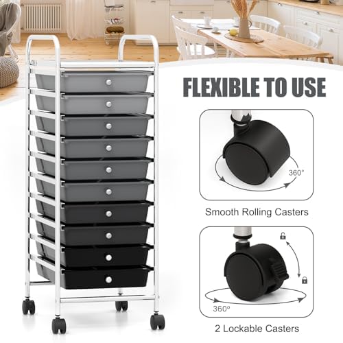 MEDIMALL 10 Drawers Rolling Storage Cart, Multipurpose Craft Storage Cart with Wheels, Mobile Tools Scrapbook Paper Organizer Cart for Office School Home Use - Image 5
