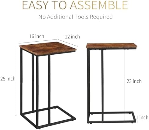 C Shaped Side Table Set of 2, Skinny Sofa Table for Sofa and Bed, Couch Tables That Slide Under, Small End Tables for Living Room, Bedroom or Small Spaces, Rustic Brown - Image 3