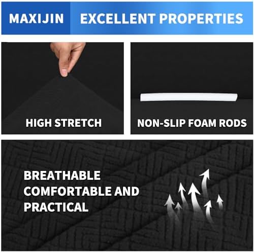 MAXIJIN Couch Covers for 3 Cushion Couch Sofa (71"-91"), 1-Piece Stretch Sofa Cover Slipcover Furniture Protector with Elastic Bottom for Kids,Dogs (Large, Diamond Pattern Black) - Image 5