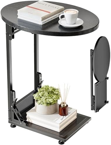 Elbourn Folding Side Table End Couch Tables, C-Shaped TV Stand for Sofa by Elbourn