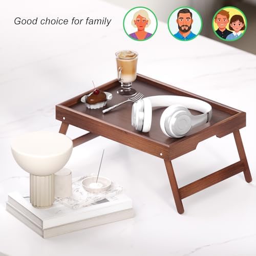 Fibogollo 4 Pack Bamboo Bed Tray Table with Folding Legs,Breakfast Trays,Serving Tray for Food and Snack,Laptop Trays for Working(Brown) - Image 5