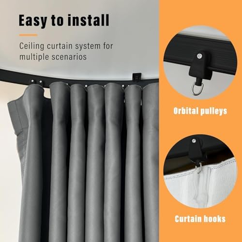 MaKefeile Room Divider Curtains with Flexible Ceiling Curtain Tracks Set,100% Blackout Floor to Ceiling Curtains Patio Sliding Door Curtains (Dark Grey Drape & Black Rail W 12.5 × H 8 FT) - Image 3
