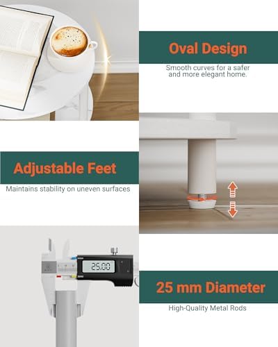 Round Pedestal End Table - 3-Tier Oval Accent Table for Small Spaces, Rustic Wood and Metal Couch Side Table, Nightstand for Bedroom or End Table Living Room, Easy to Assemble, Marble White - Image 3