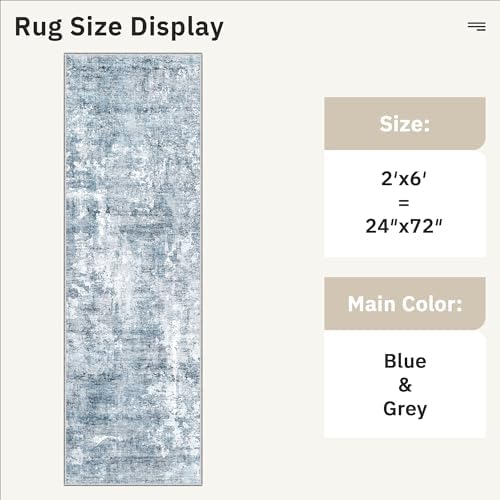 Soalmost Abstratc Runner Rug 2x6 Washable Kitchen Hallway Runners Blue/Grey - Image 5