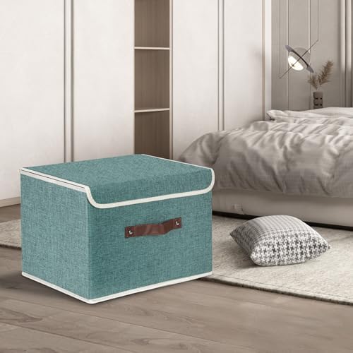 TYEERS Collapsible Storage Boxes, Washable Fabric Storage Bins with Lids, 14.9x9.8x9.8 inches, 3 Pack, Aqua Deep - Image 5