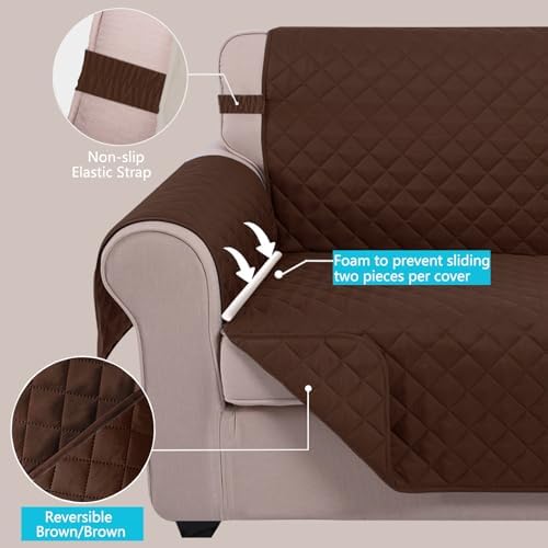 U-NICE HOME Loveseat Sofa Cover for 2 Cushion Couch, Brown - Image 3