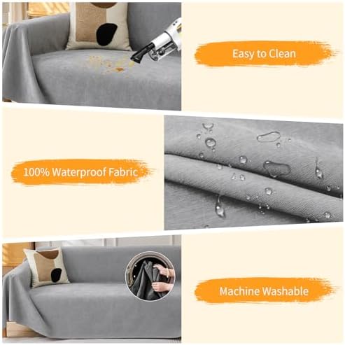 Deep Dream Cat-Scratch Resistant Couch Cover, Waterproof Sofa Cover for 3 Cushion Couch Washable, Pet Friendly Couch Protectors Anti Slip Thickened Sofa Slipcovers for Dogs Pets,71" x 150",Light Grey - Image 3