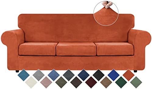 WEERRW 4 Pieces Couch Cover for Sofa Velvet Sofa Covers Washable, Pumpkin by WEERRW