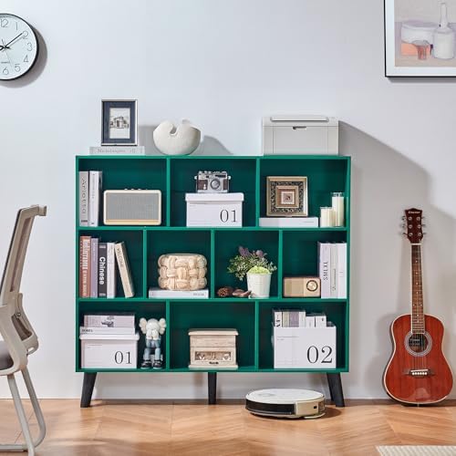 LEYAOYAO 10 Cube Bookshelf,Mid-Century Modern Bookcase with Legs,Dark Green - Image 4