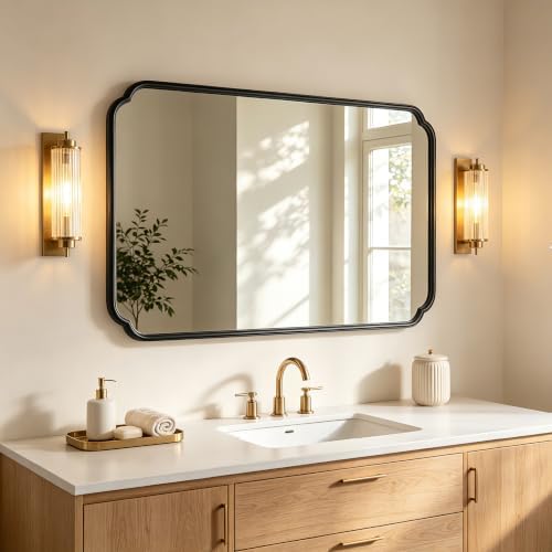 Ferytange Matte Black Bathroom Mirror 55×36 Inch, Large Rounded Rectangle Metal Framed Wall Mount Vanity Mirror, Farmhouse Decor, Anti‑Rust Tempered Glass, Hangs Horizontally or Vertically - Image 3