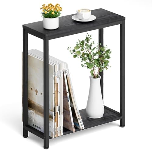 SLEEPING LAMB Narrow Small Side Table for Small Space, 2 Tier Sofa Skinny End Table for Living Room, Bedroom Beside Slim Nightstand, Rustic Black by SLEEPINGLAMB