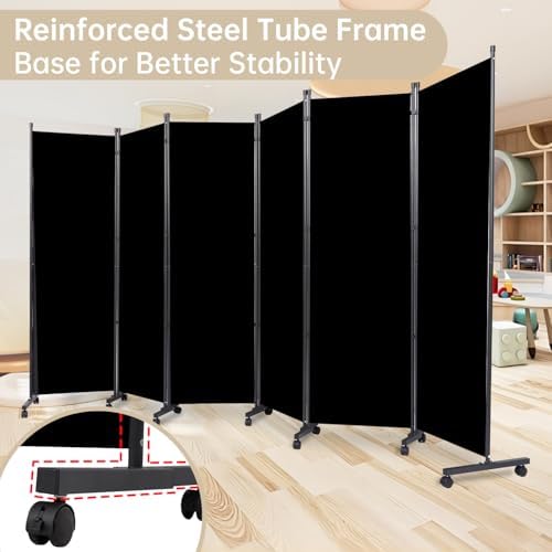 Room Divider Large 6 Panel Privacy Screen,Portable Room Partition on Wheels - Image 3