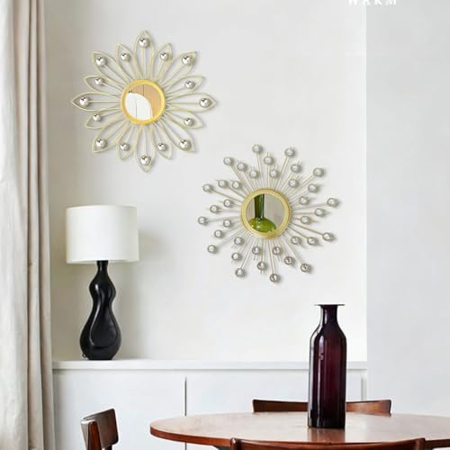 2 Pack Metal Mirrors for Wall Boho Sunburst Wall Mirror Home Decor Modern Decorative Wall Art for Bedroom Living Room Entryway - Image 6