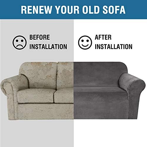 H.VERSAILTEX Stretch Velvet Loveseat Covers for 2 Cushion Couch Covers for Living Room Sofa Covers Slipcovers with Non Slip Bottom, Ultra Thick Comfy Velour (Width 58"-72", Grey) - Image 6