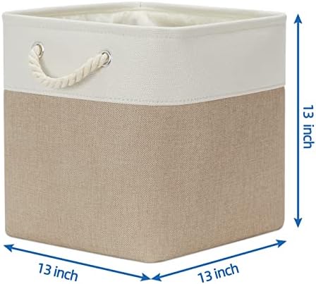 Temary Cube Storage Baskets 4 Pack 13x13 Fabric Cube Storage Bins for Clothes, Large Baskets Boxes with Handles, Canvas Basket for Organizing Towels, Collapsible Storage Bins (White&&Khaki) - Image 2