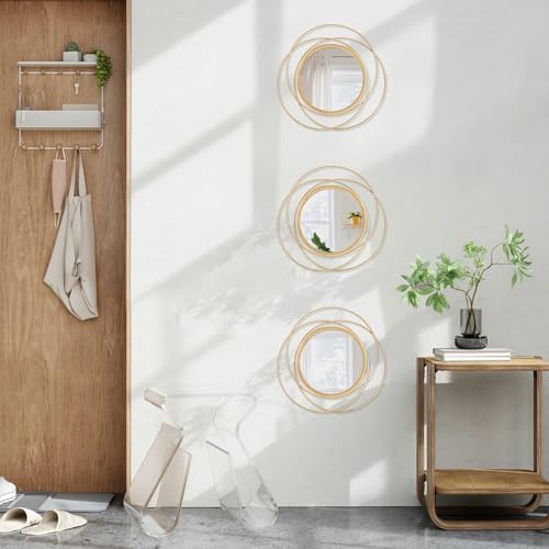 3 Set Gold Circle Mirrors for Wall Decor - Metal Art Small Round Mirror Sets - Hanging Wall Sculpture for Bedroom, Living Room, Entryway 12'' - Image 5