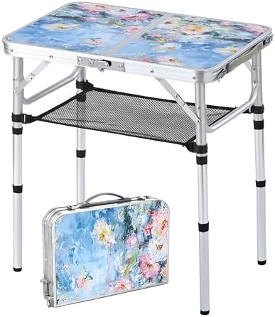 Outdoor Side Table, Portable 3 Adjustable Height, Small Folding Table by Yriuat